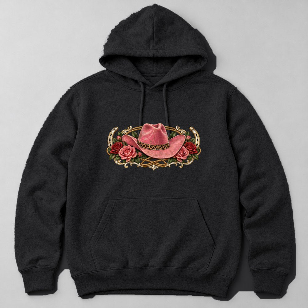 Leopard Cowgirl Hat Hoodie in Black