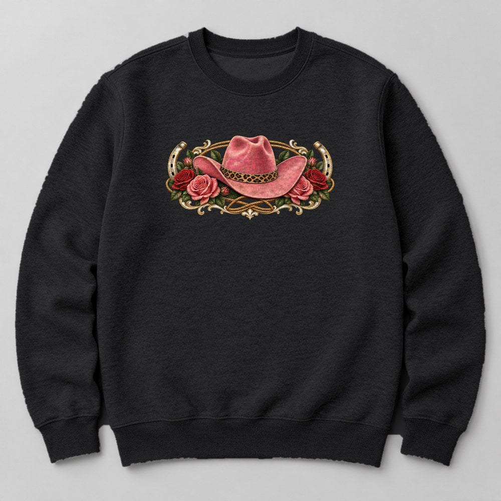 Leopard Cowgirl Hat Sweatshirt in Black