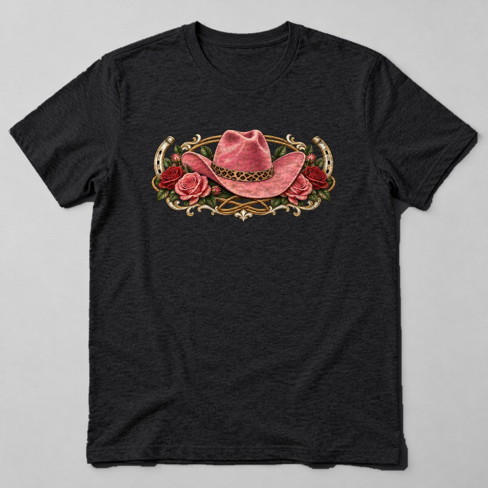 Leopard Cowgirl Hat T-Shirt in Black