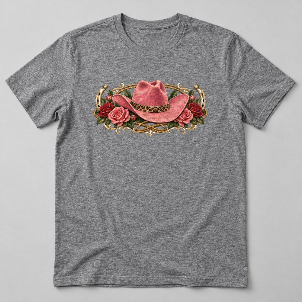 Leopard Cowgirl Hat T-Shirt in Heather Grey
