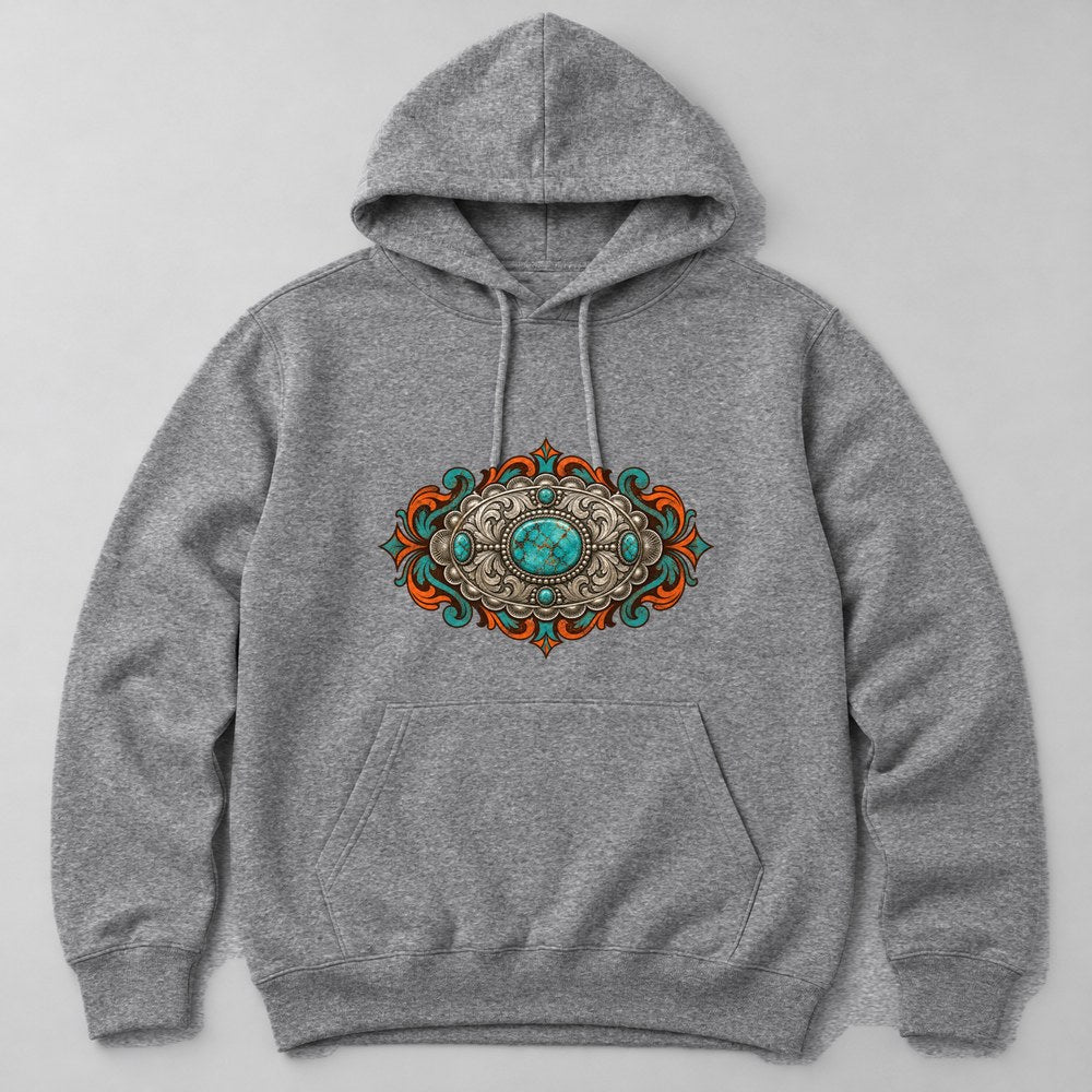 Turquoise Jewelry Hoodie in Heather Grey