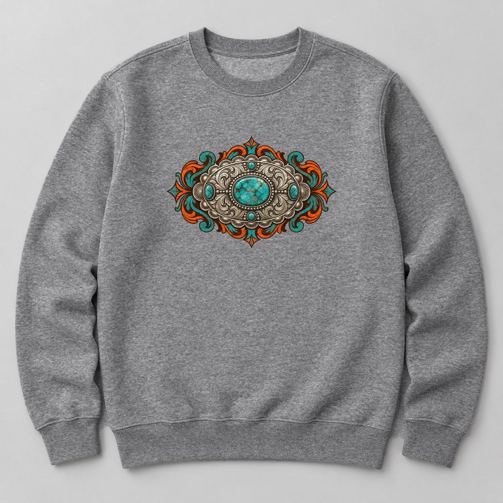 Turquoise Jewelry Sweatshirt in Heather Grey