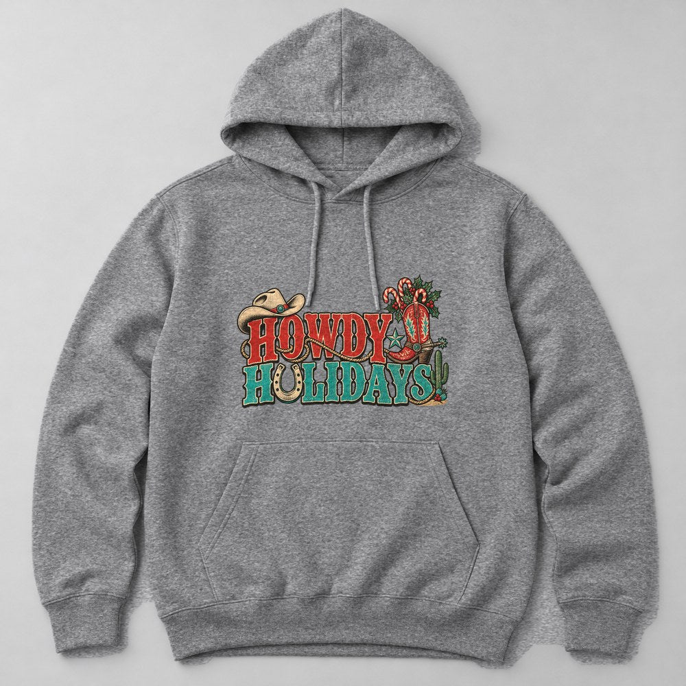 Howdy Holidays Hoodie in Heather Grey