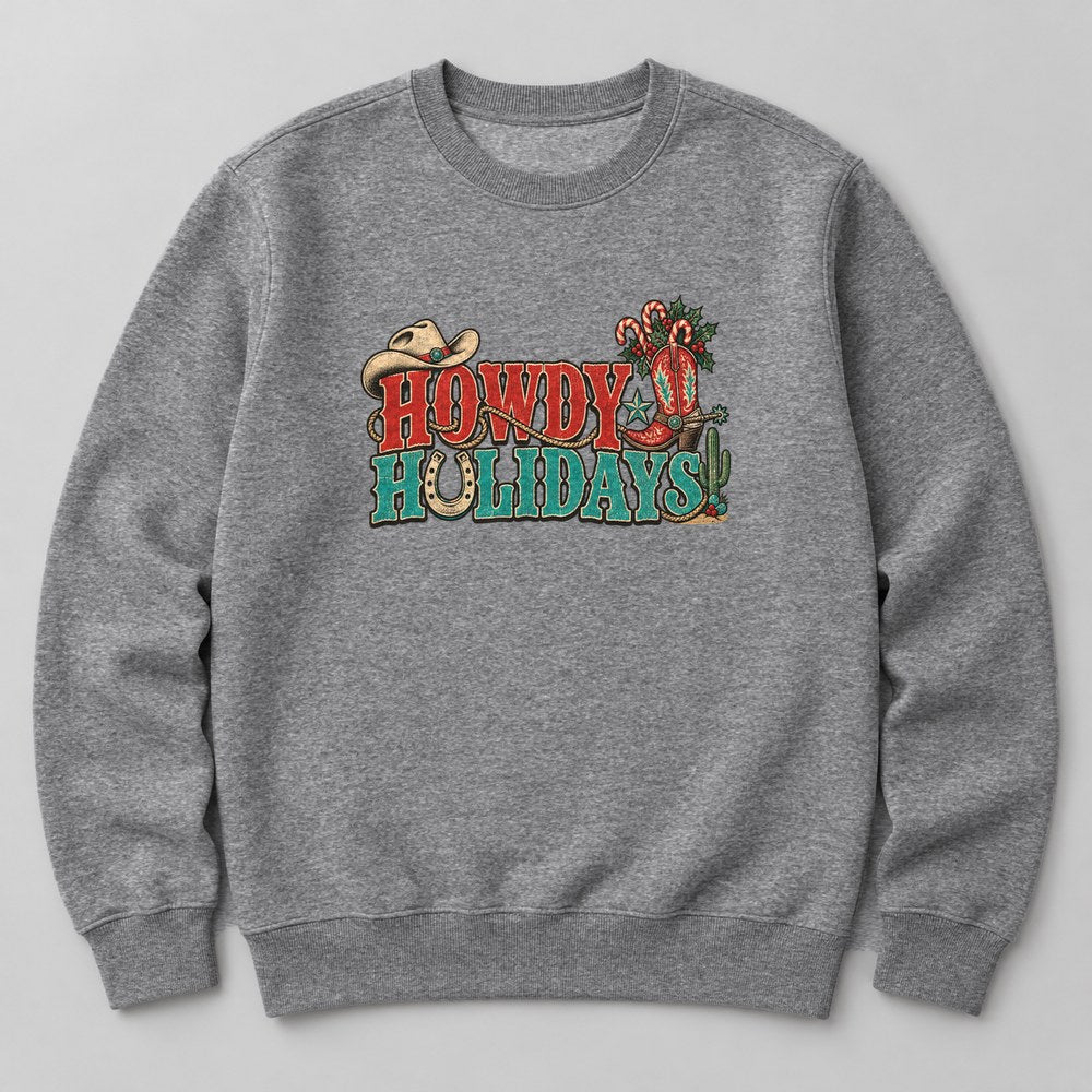 Howdy Holidays Sweatshirt in Heather Grey