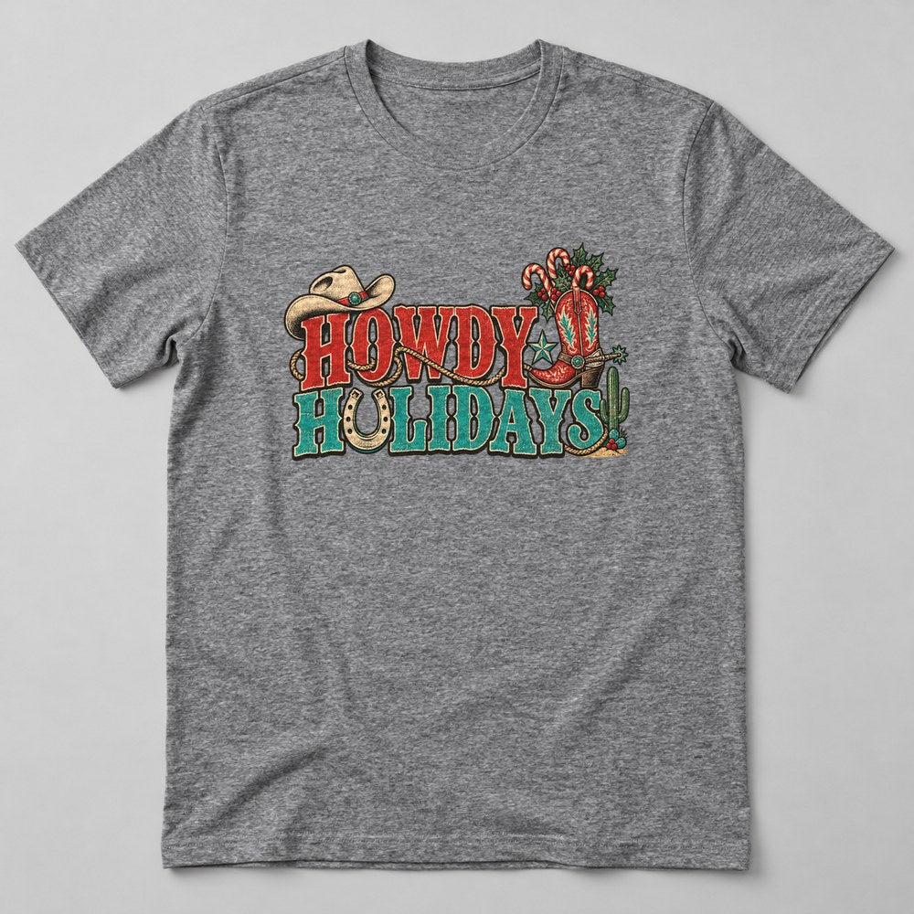 Howdy Holidays T-Shirt in Heather Grey