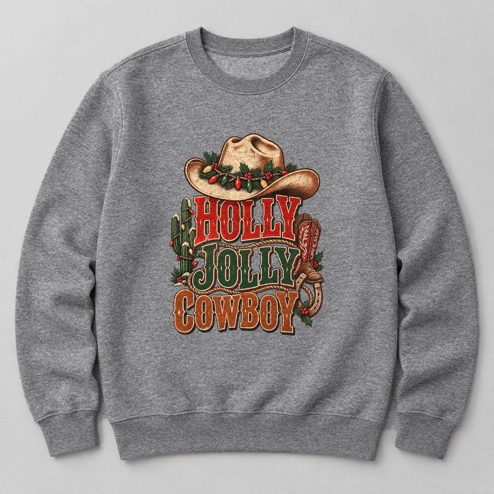 Holly Jolly Cowboy Sweatshirt in Heather Grey