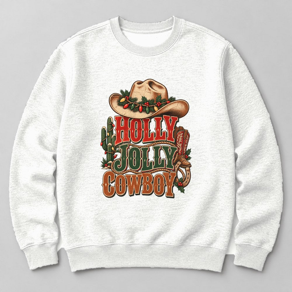 Holly Jolly Cowboy Sweatshirt in White