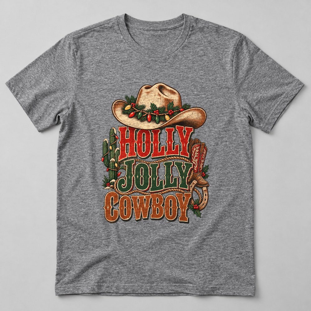 Holly Jolly Cowboy T-Shirt in Heather Grey