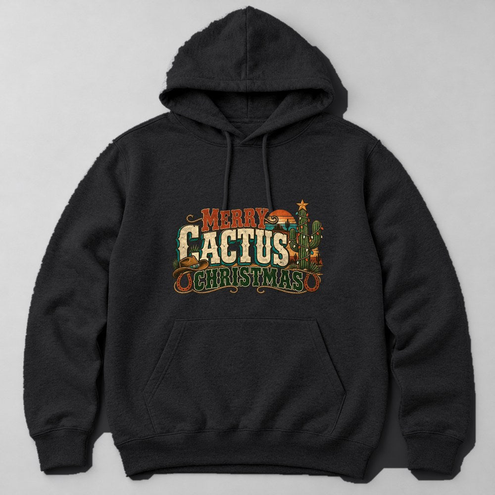 Merry Cactus Christmas Hoodie in Black