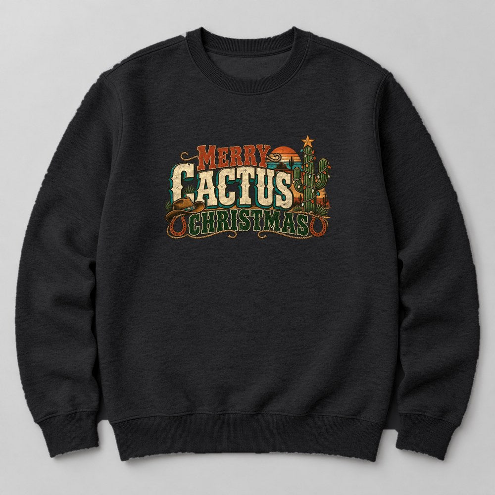 Merry Cactus Christmas Sweatshirt in Black