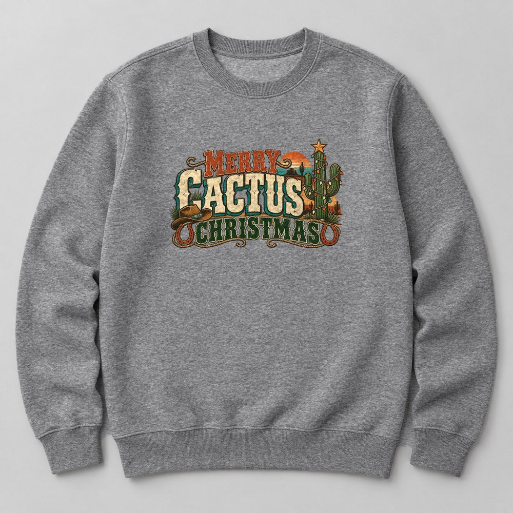 Merry Cactus Christmas Sweatshirt in Heather Grey