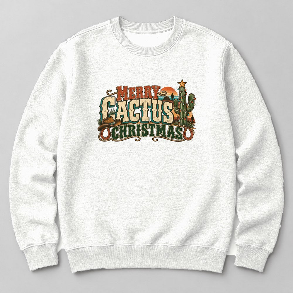 Merry Cactus Christmas Sweatshirt in White