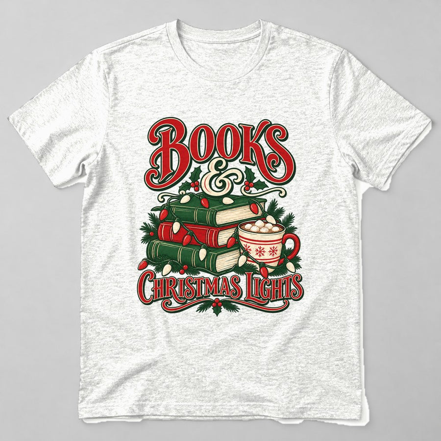 Books & Christmas Lights t-shirt in White