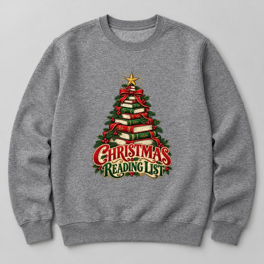 Christmas Reading List Sweatshirt in Heather Grey