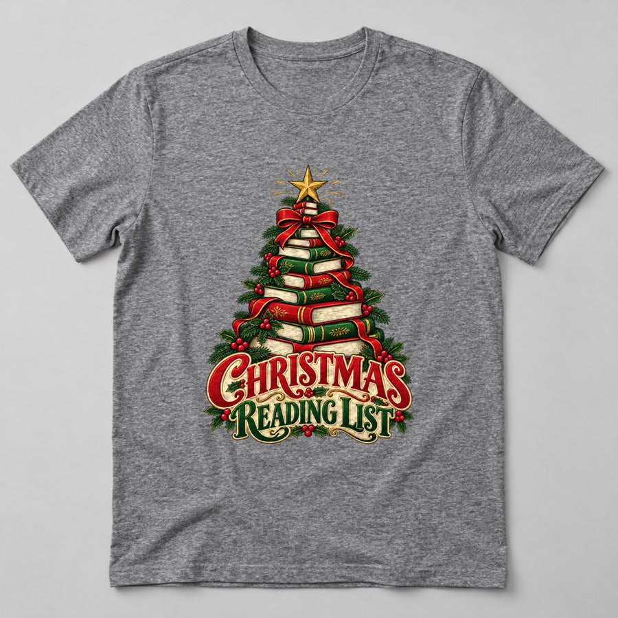 Christmas Reading List T-Shirt in Heather Grey