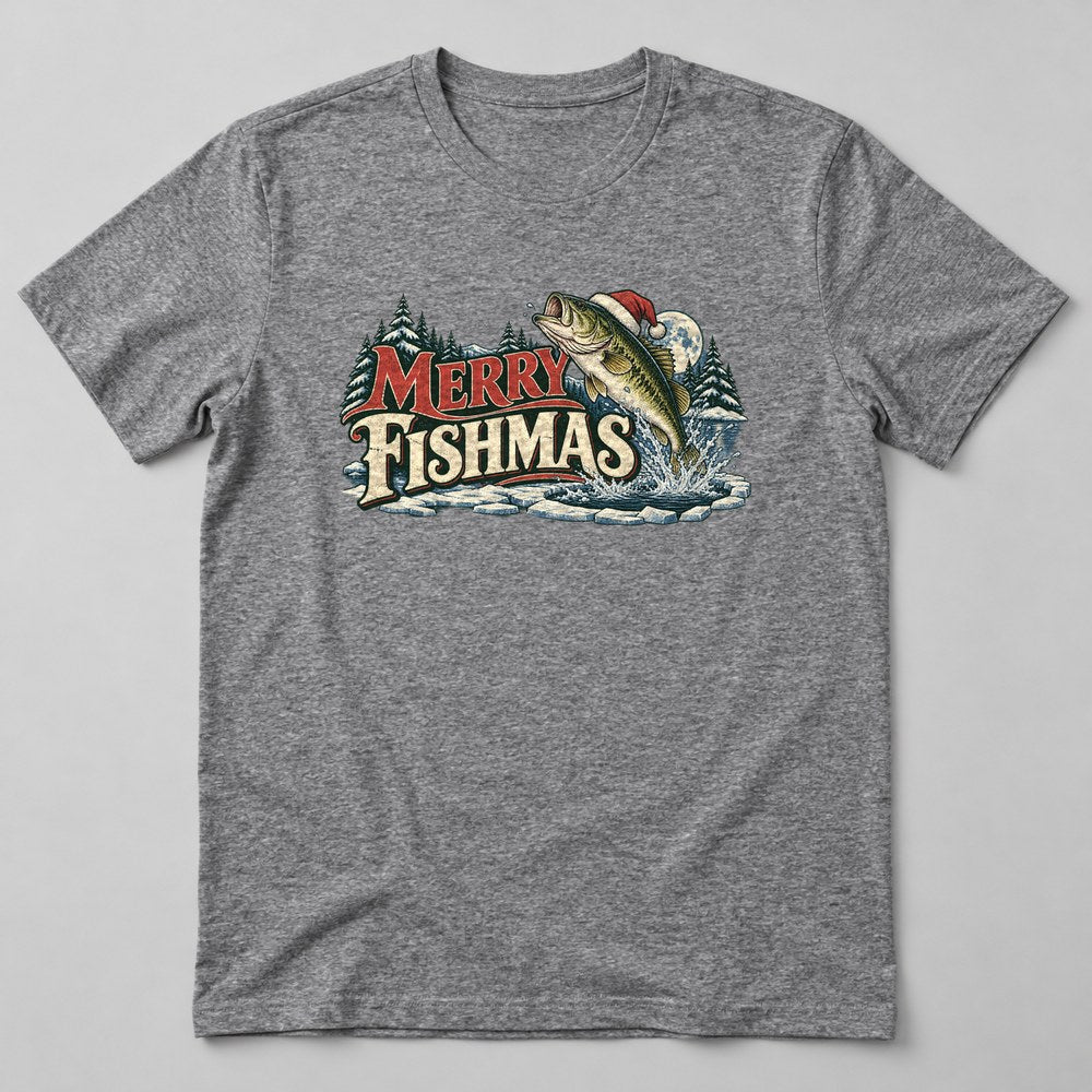 Merry Fishmas T-Shirt in Heather Grey
