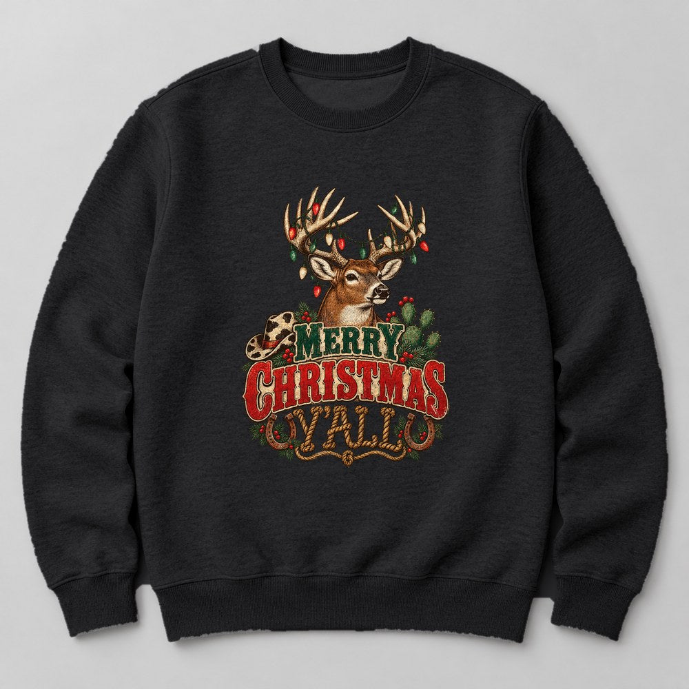 Merry Christmas Y'all Sweatshirt in Black