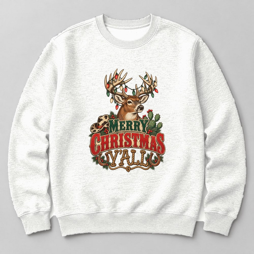Merry Christmas Y'all Sweatshirt in White