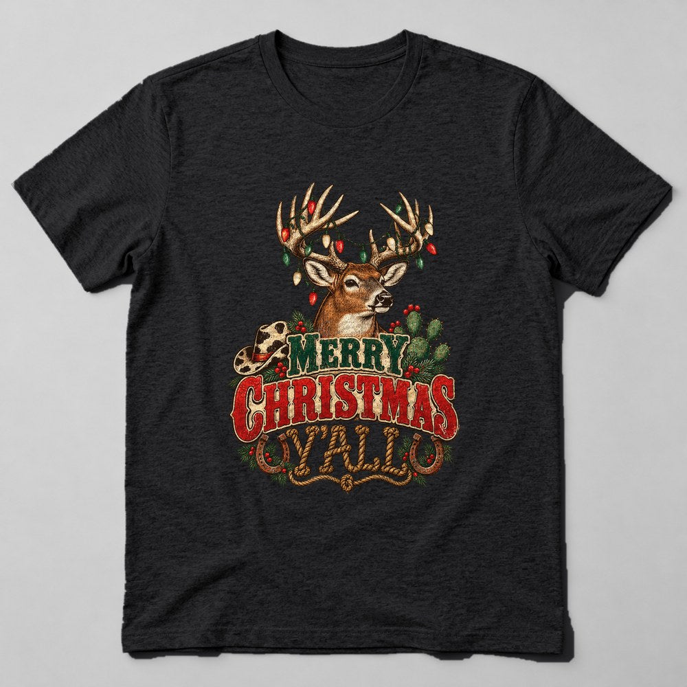 Merry Christmas Y'all T-Shirt in Black