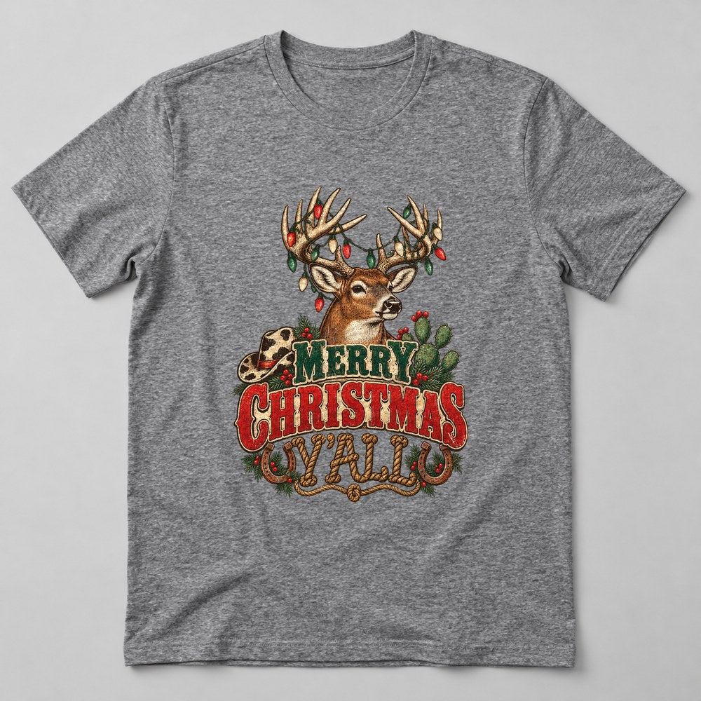 Merry Christmas Y'all T-Shirt in Heather Grey