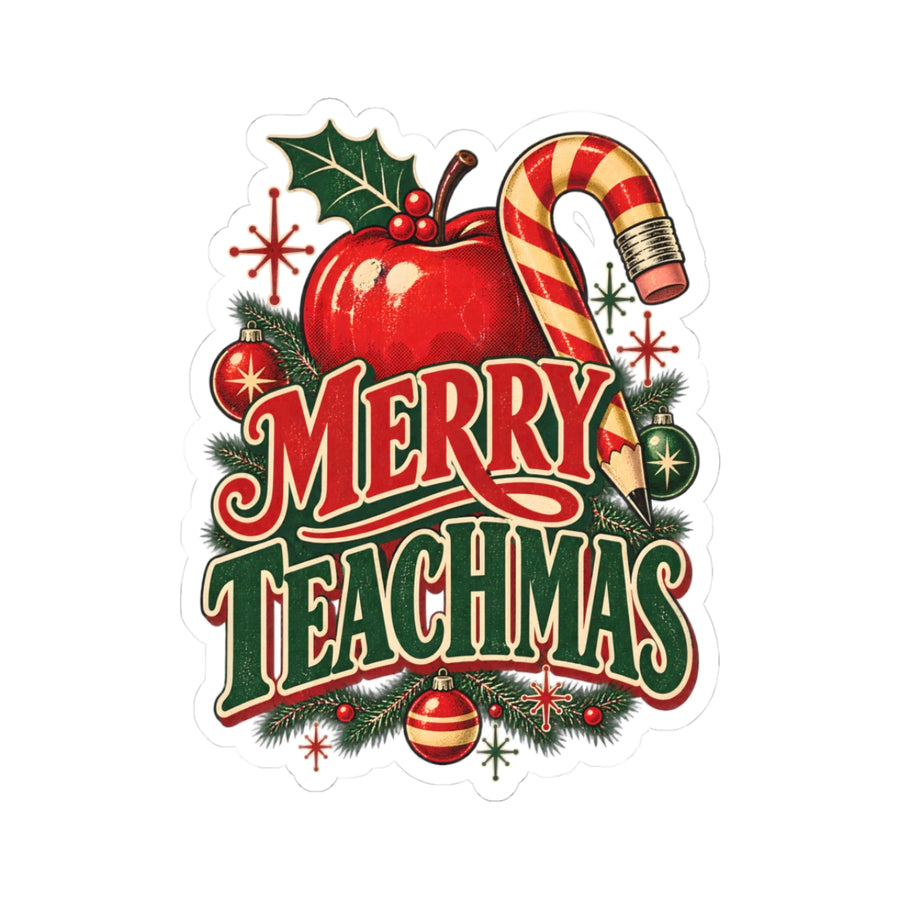 Merry Teachmas Sticker — 3" × 3" / White