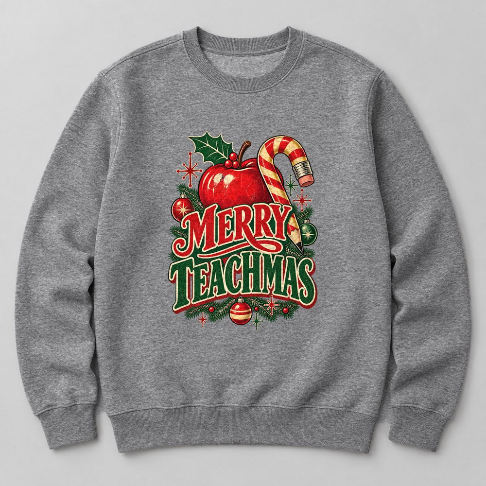 Merry Teachmas Sweatshirt in Heather Grey