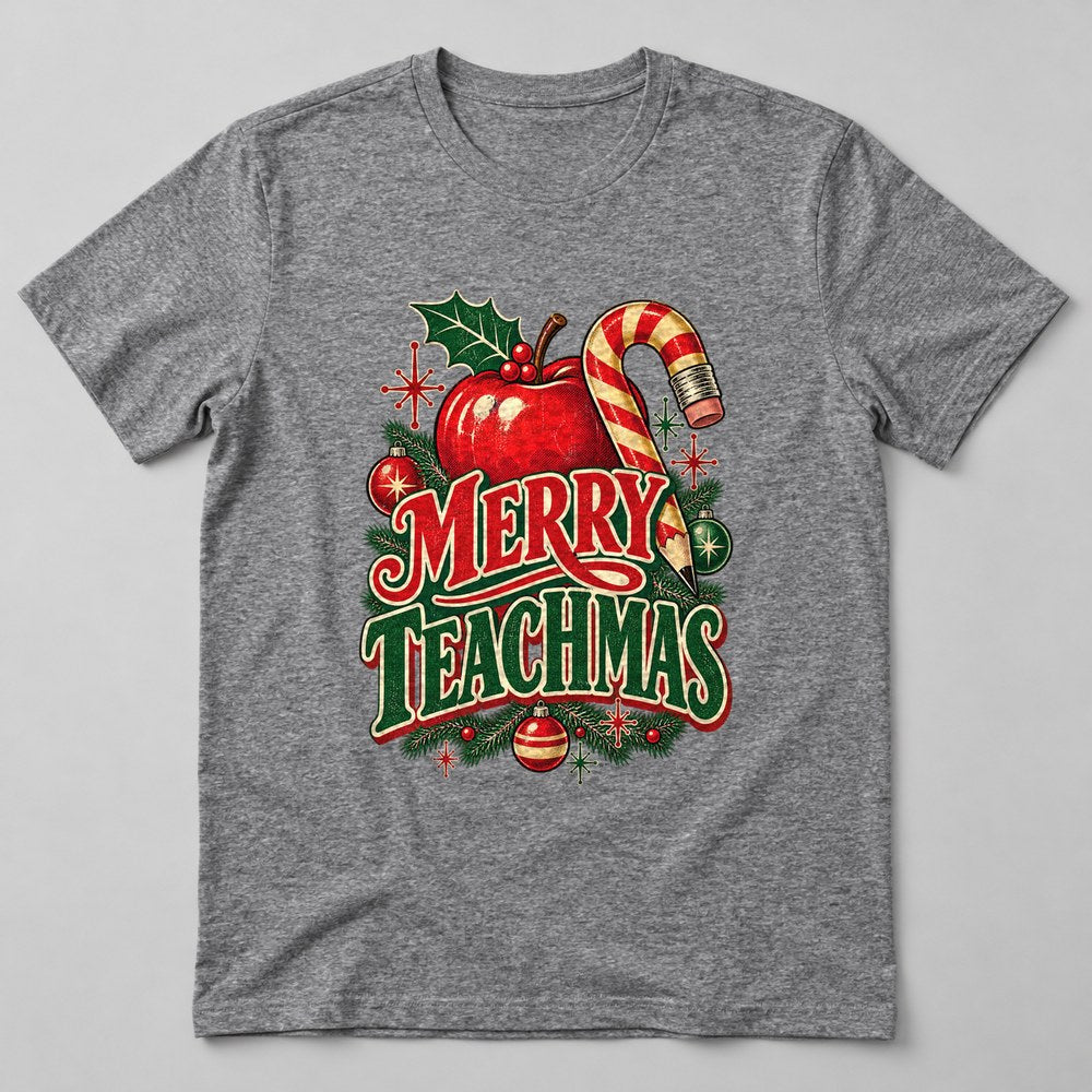 Merry Teachmas T-Shirt in Heather Grey