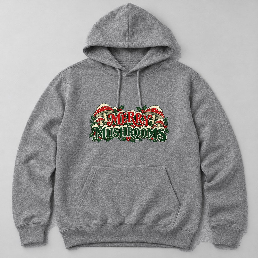 Merry Mushrooms Hoodie in Heather Grey
