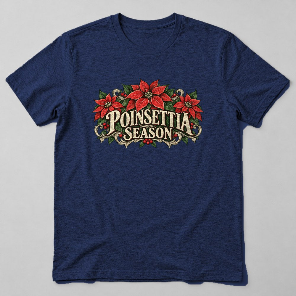 Poinsettia Season T-Shirt in Navy