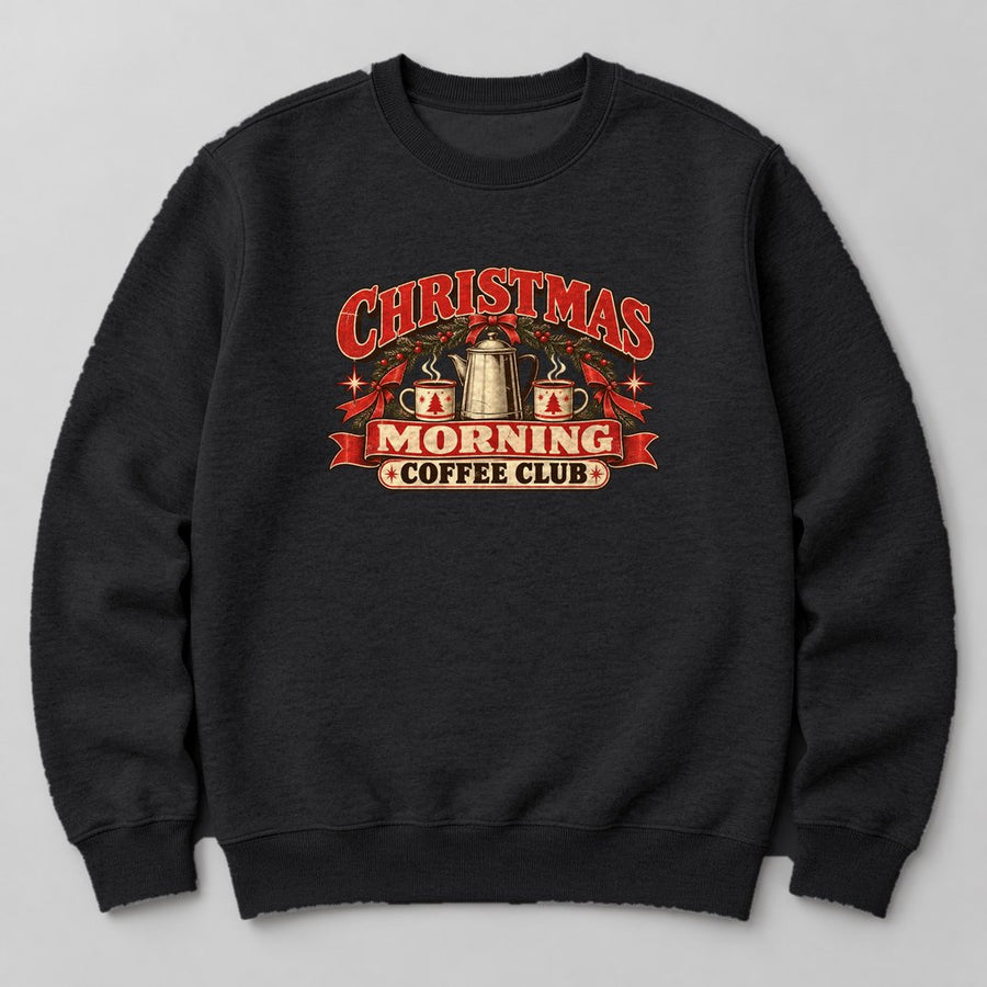 Christmas Morning Coffee Club Sweatshirt in Black