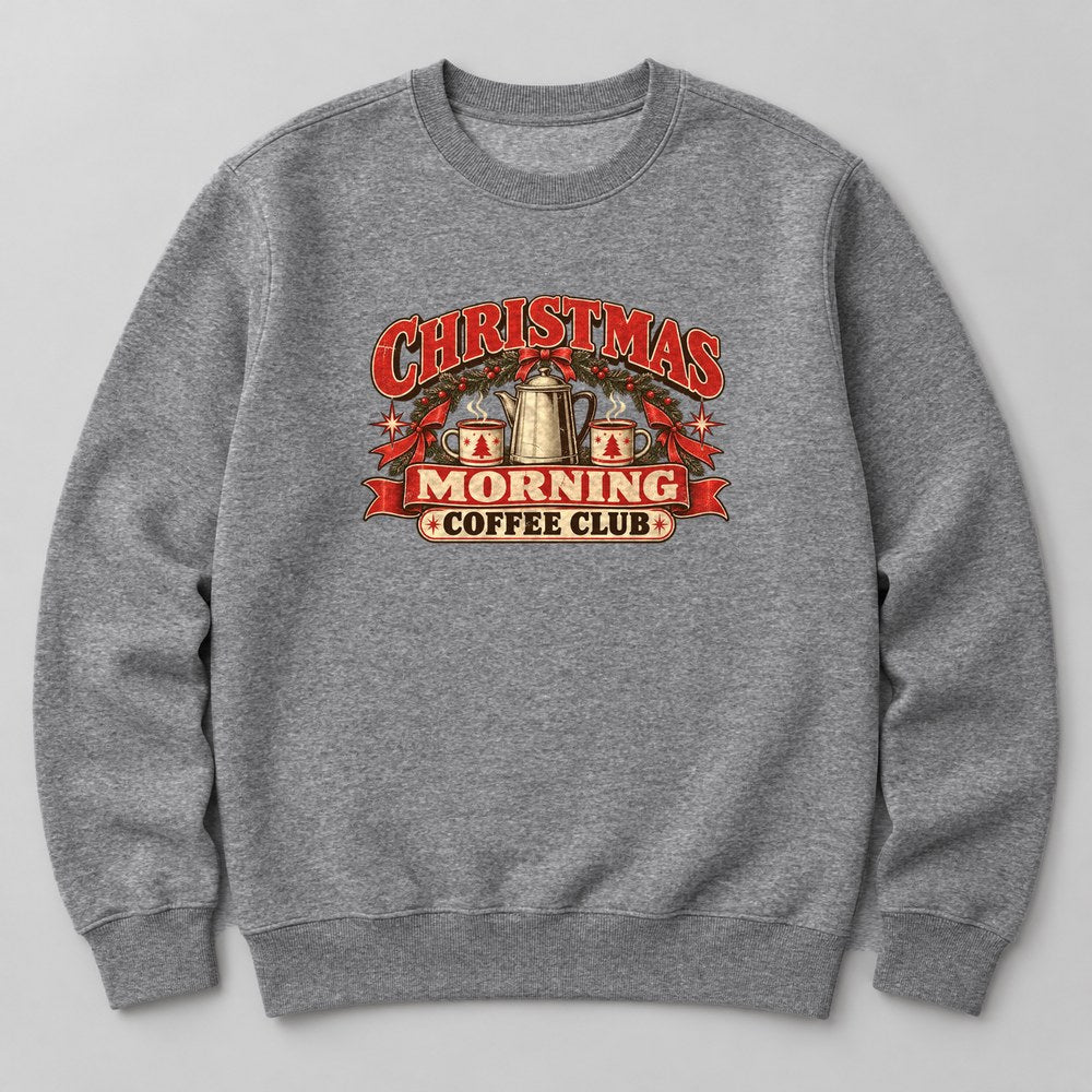 Christmas Morning Coffee Club Sweatshirt in Heather Grey