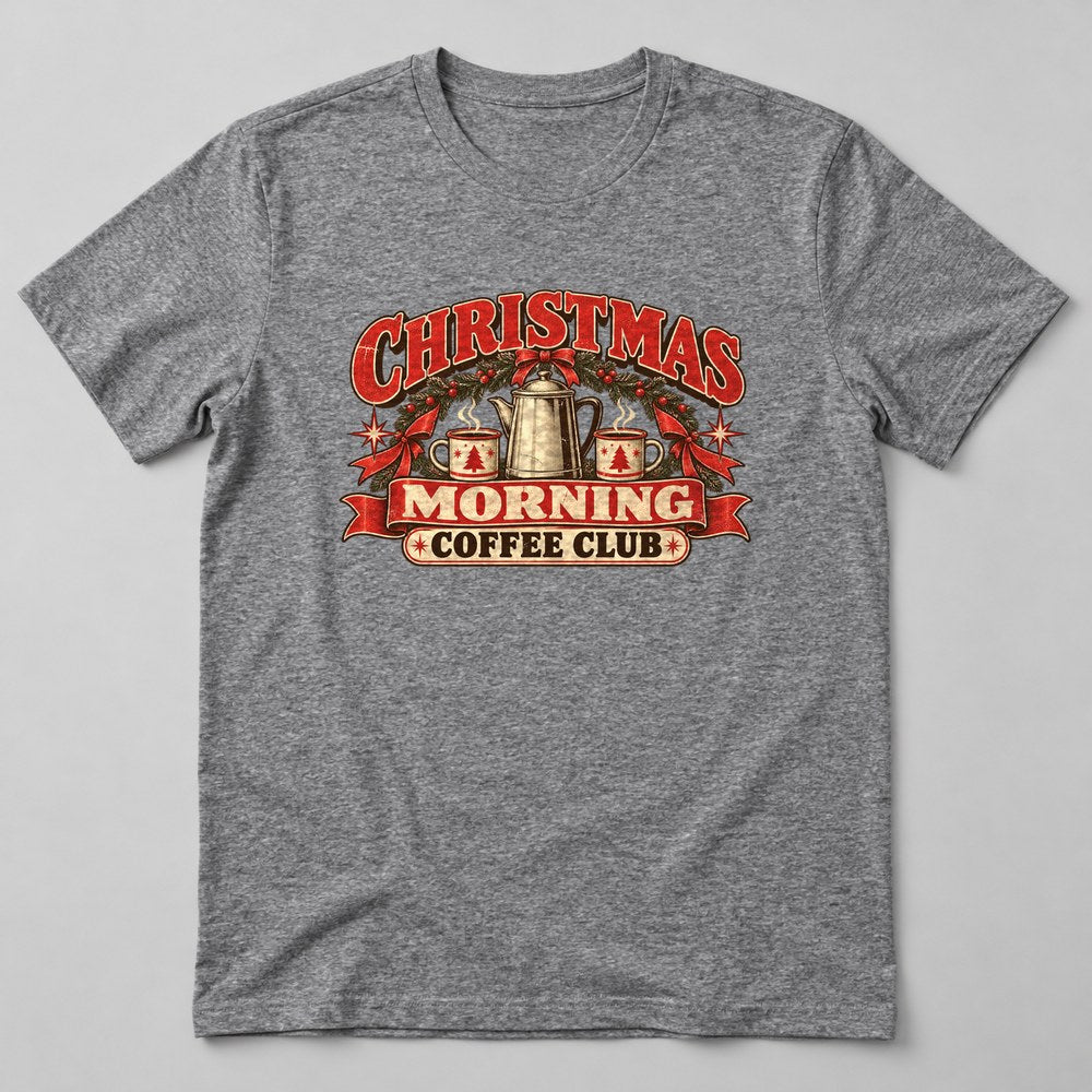 Christmas Morning Coffee Club T-Shirt in Heather Grey