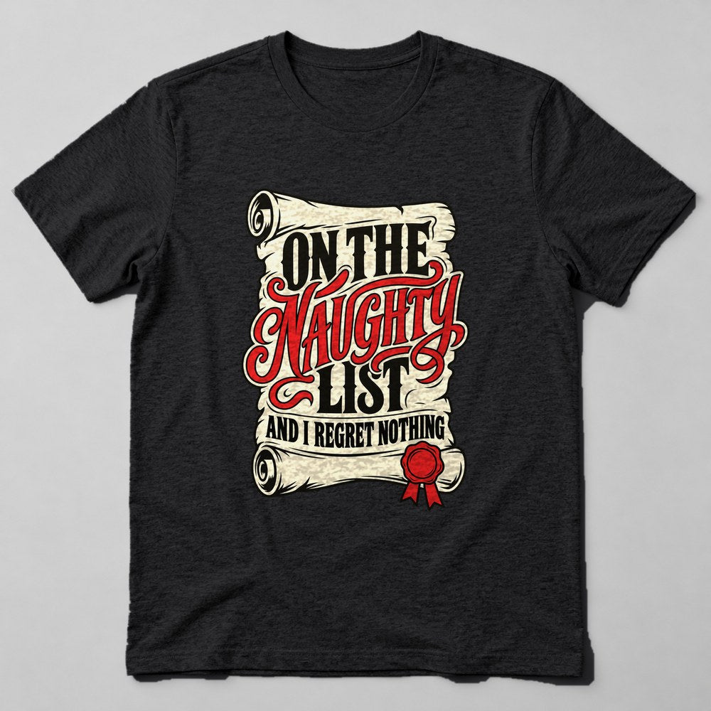 On the Naughty List and I Regret Nothing T-Shirt in Black