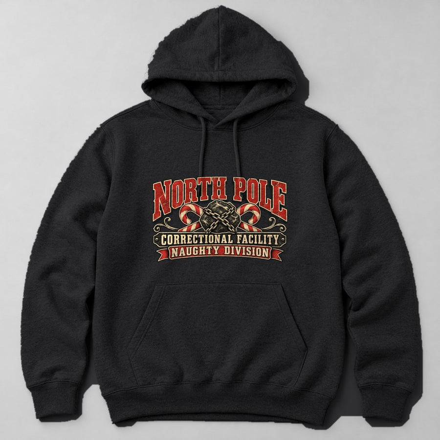 North Pole Correctional Facility Naughty Division Hoodie in Black