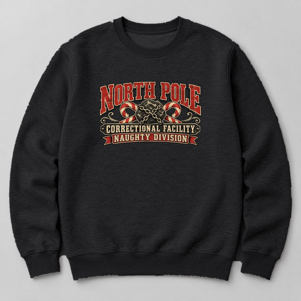 North Pole Correctional Facility Naughty Division Sweatshirt in Black