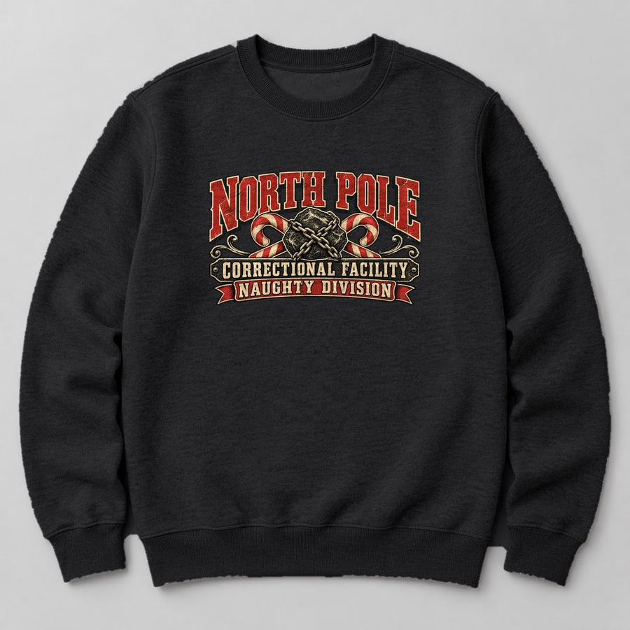 North Pole Correctional Facility Naughty Division Sweatshirt in Black