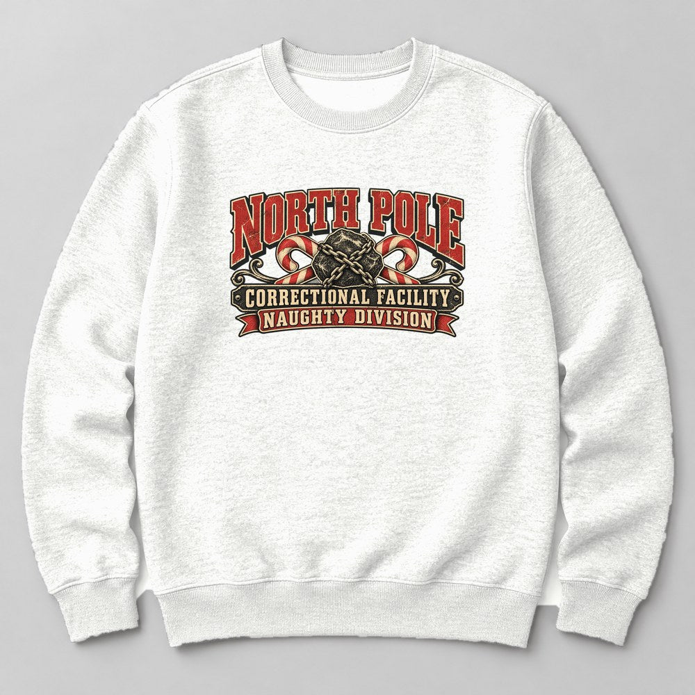 North Pole Correctional Facility Naughty Division Sweatshirt in White