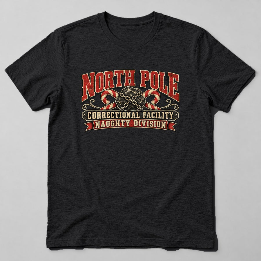 North Pole Correctional Facility Naughty Division T-Shirt in Black