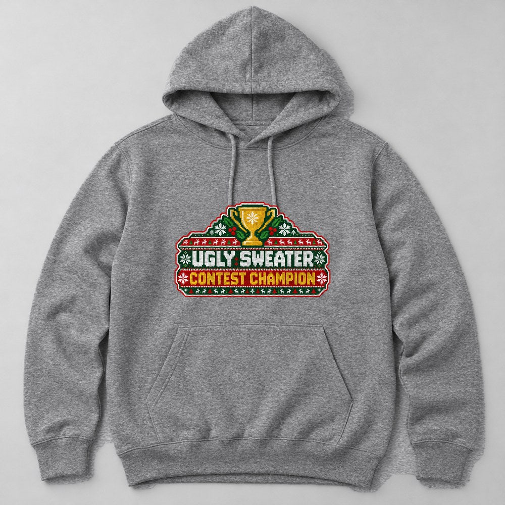 Ugly Sweater Contest Champion Hoodie in Heather Grey