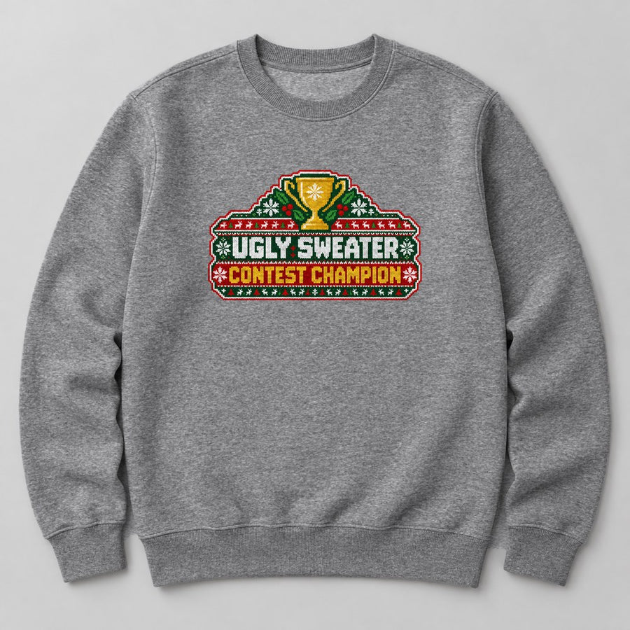 Ugly Sweater Contest Champion Sweatshirt in Heather Grey