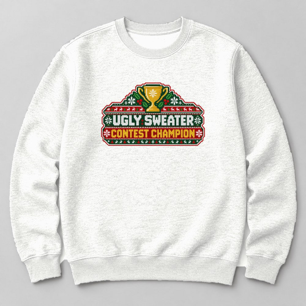 Ugly Sweater Contest Champion Sweatshirt in White