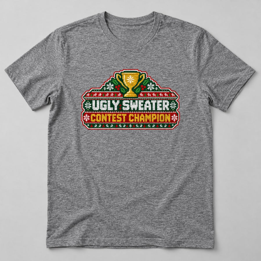 Ugly Sweater Contest Champion T-Shirt in Heather Grey