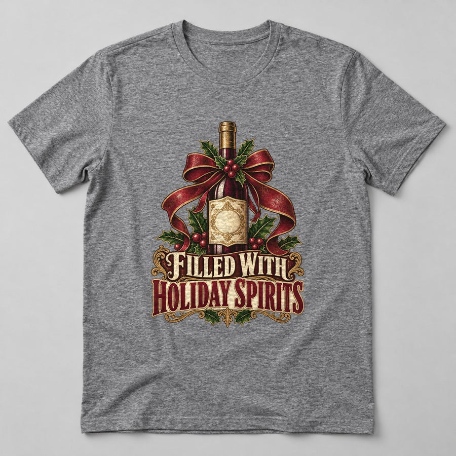 Filled With Holiday Spirits T-Shirt in Heather Grey