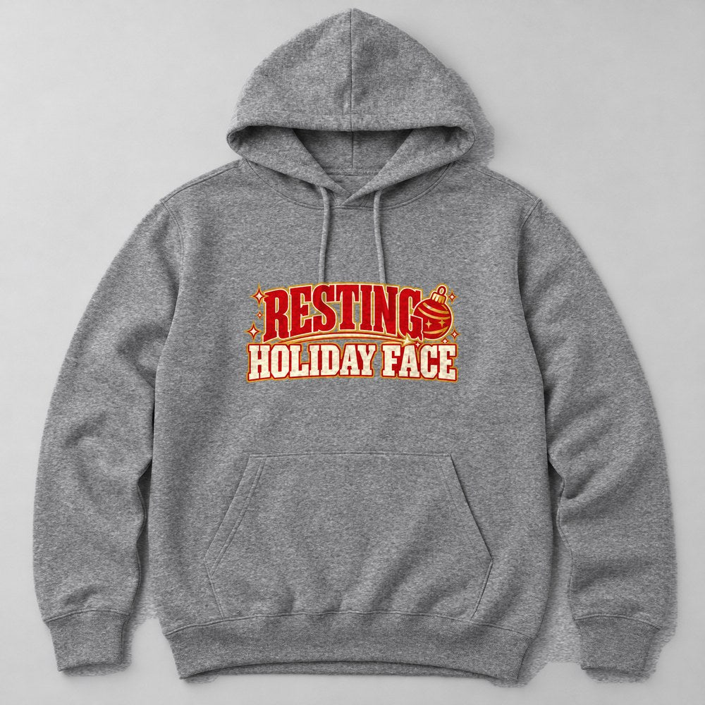 Resting Holiday Face Hoodie in Heather Grey