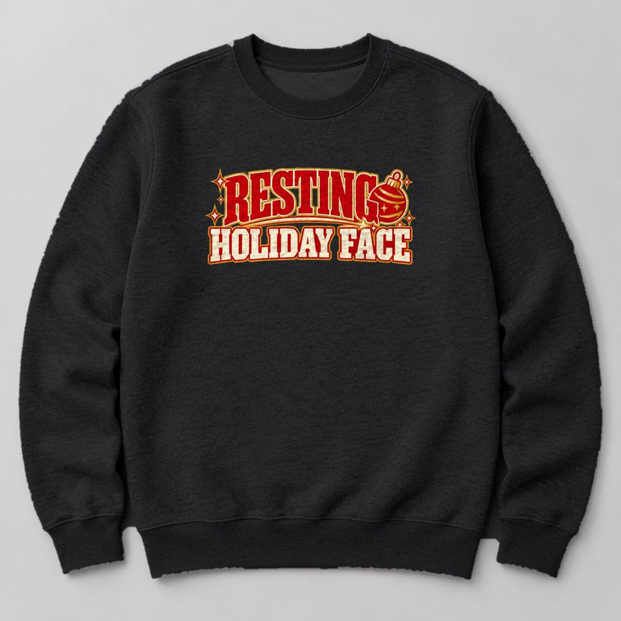 Resting Holiday Face Sweatshirt in Black