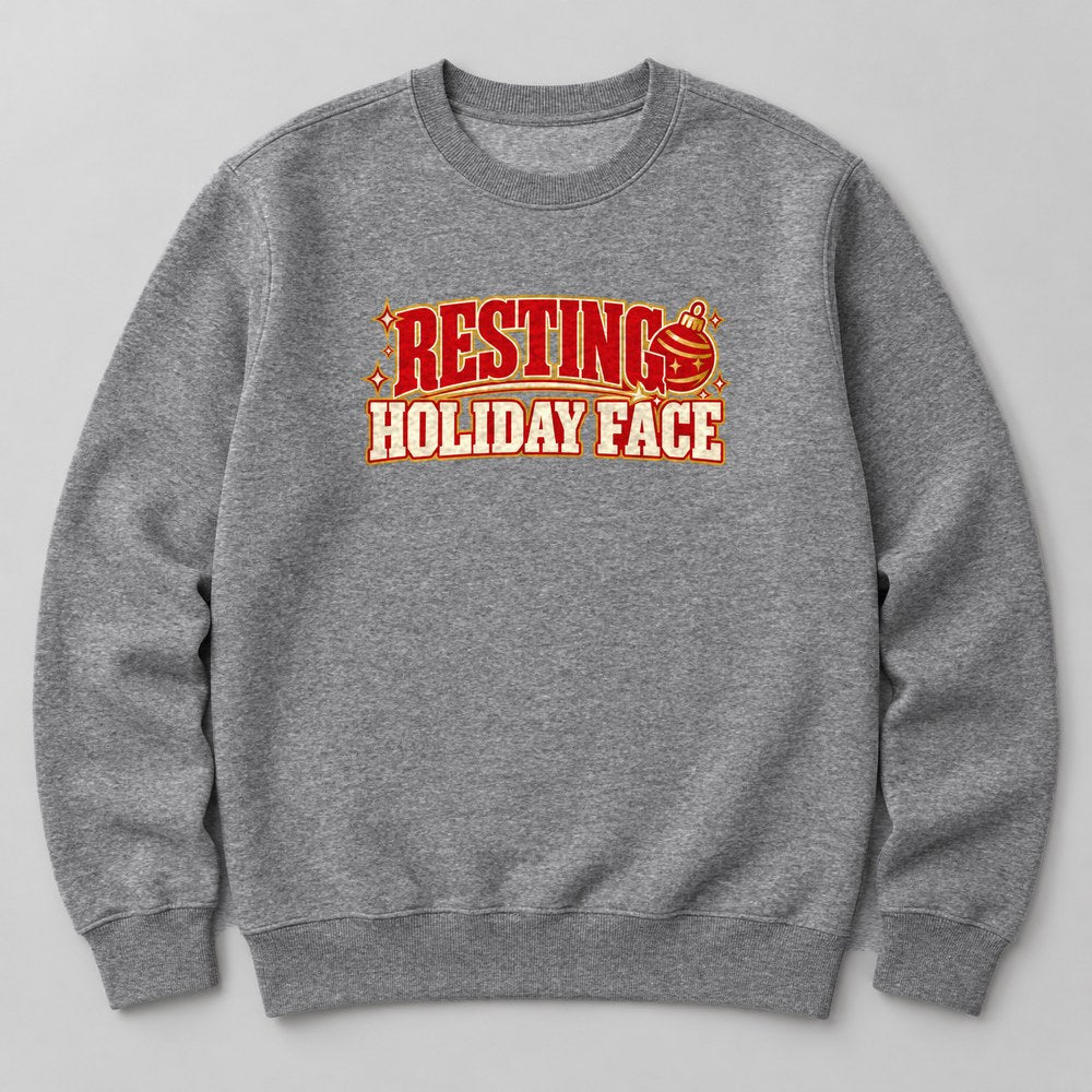 Resting Holiday Face Sweatshirt in Heather Grey