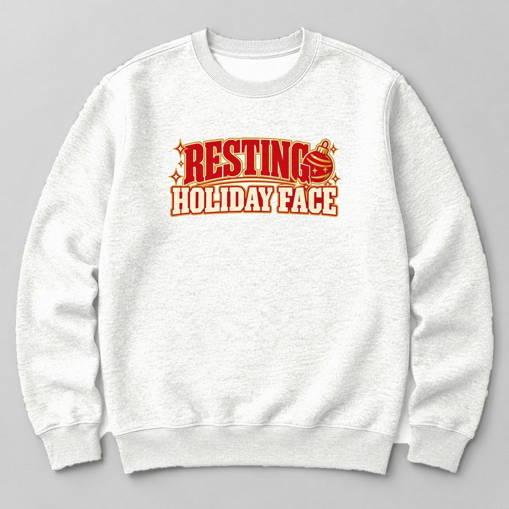 Resting Holiday Face Sweatshirt in White