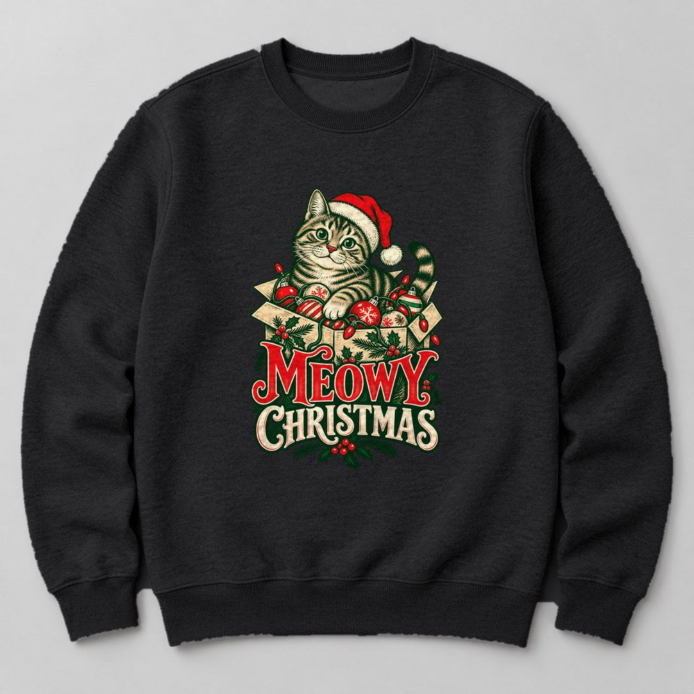 Meowy Christmas Sweatshirt in Black
