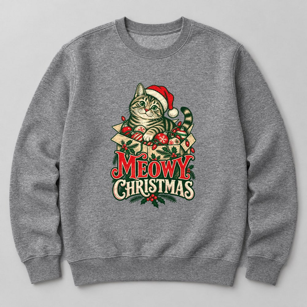 Meowy Christmas Sweatshirt in Heather Grey