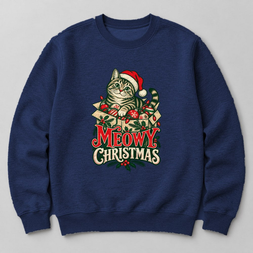 Meowy Christmas Sweatshirt in Navy
